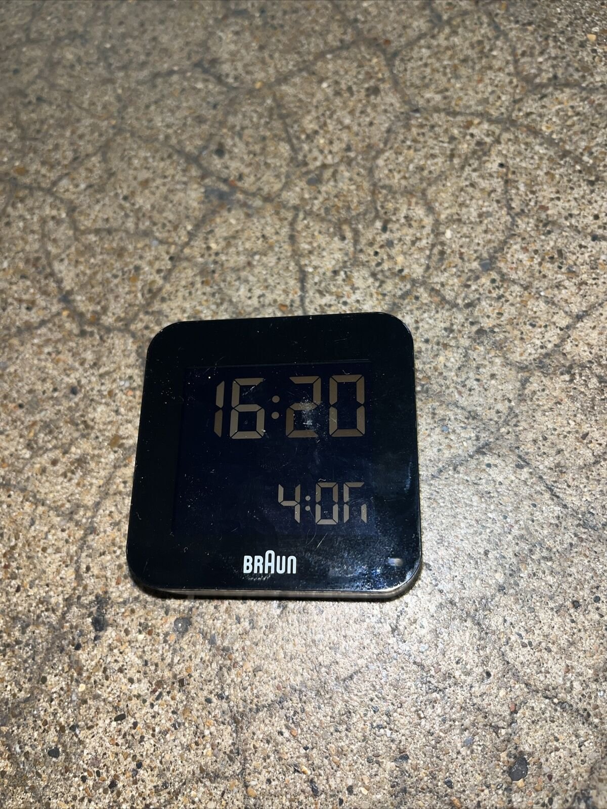 Braun LCD Quartz Travel Alarm Clock Model BNC008GY 58mm X 58mm Germany Made