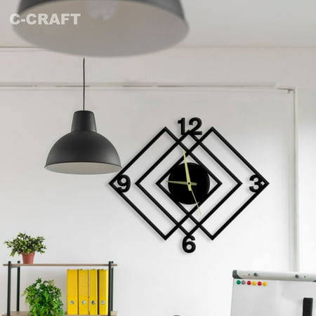 C-CRAFT Geometric Square Modern Wall Clock Silent 14 Inch for Living Room Wall Decor