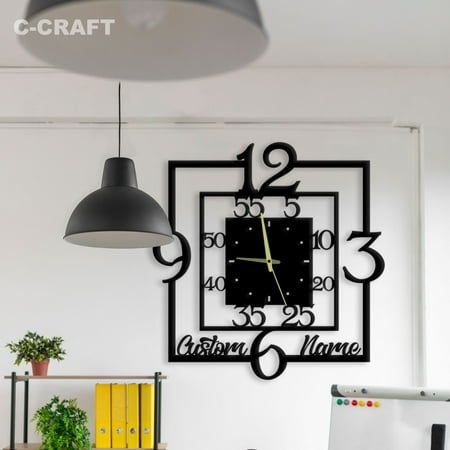 C-CRAFT Square Numbers Modern Wall Clock Silent 14 Inch for Living Room Wall Decor