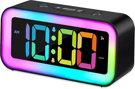 Cadmos Loud Alarm Clock for Bedrooms with Dynamic RGB Night Light,Heavy Sleepers Adults,Dual Alarm,Dimmer,USB Charger,Small Bedside Digital Clock with Led Display for Kids,Teens,Seniors (Black)