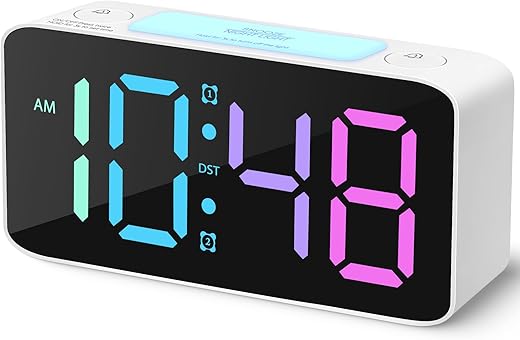 Cadmos Super Loud Alarm Clock for Heavy Sleepers Adults,Digital Clock with 7 Color NightLight,Adjustable Volume,USB Charger,Small Clocks for Bedrooms,Ok to Wake Up for Kids,Teens (White+RGB)