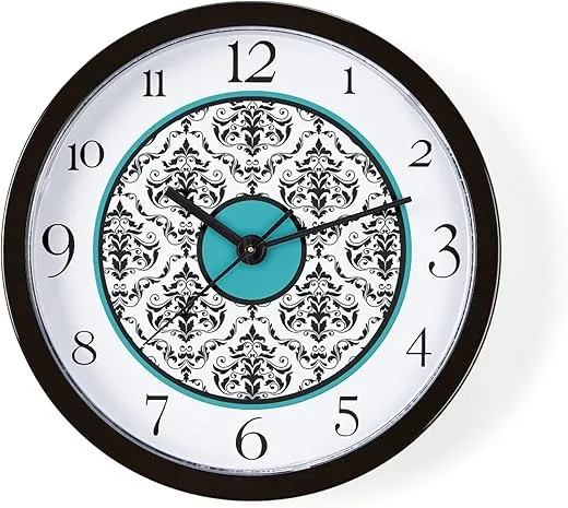 CafePress Turquoise Black White Damask Elegant Clock Wall Cl Unique Decorative 10 Wall Clock