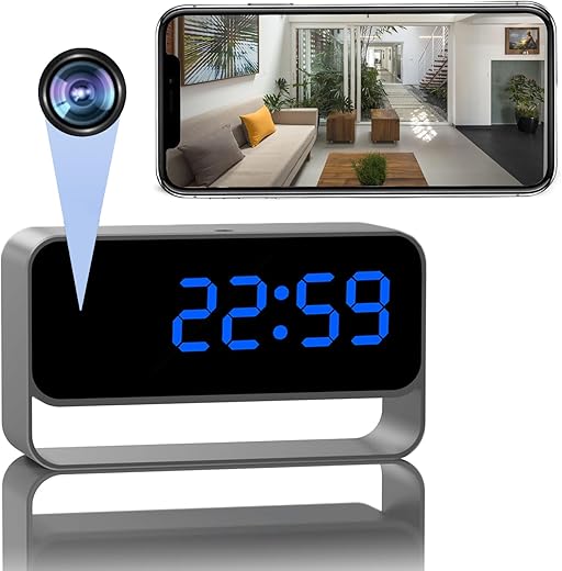 Camera Clock - Full HD 1085P WiFi Alarm Clock with Camera, Upgraded Nanny Cam Hidden Camera with Video Clear Night Vision Motion Detection for Home Indoor Security