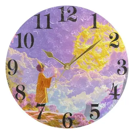 Cartoon Boy with Staff Wall Clock 9.8 inch Battery Operated Clocks Non-Ticking Silent for Bedroom Office Kitchen Living Room(Gold)