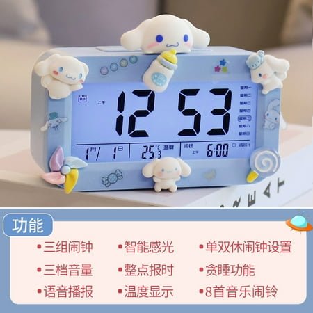 Cartoon Kawaii Sanrio Kuromi Cinnamoroll My Melody Pochacco Electronic Alarm Clock Desktop Charging Student Clock Self Disciplin