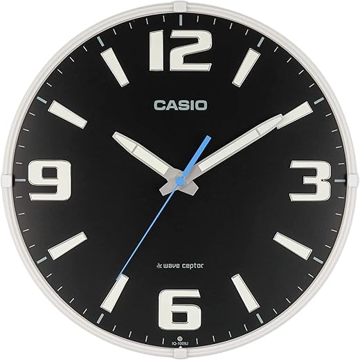 CASIO IQ-1009J-1JF Wall Clock, Radio Clock, Black, Analog, Night Second Hand Stop Function