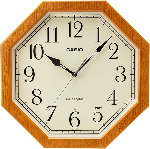 Casio IQ-1023J-7JF Wall Clock, Radio Clock, Diameter 12.8 inches (32.5 cm), Wood Grain, Step Second Hand, Night Second Hand Stop, Light Brown