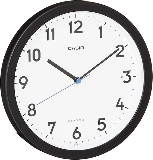 CASIO IQ-860NJ-1JF Wall Clock, Radio Clock, Black, Analog, Auto Light, Night Second Hand Stop, with Light, for Hanging