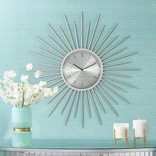 Castallia Silver 28" Round Metal Wall Clock - River Parks Studio