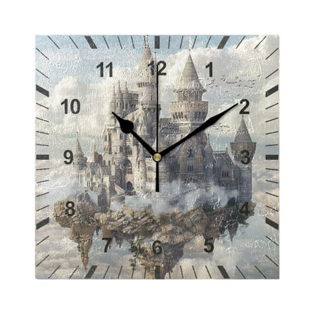 Castles Float in Air Wall Clock Battery Operated Silent Non-Ticking Bedroom Office Kitchen Home School Decor 7.8(Black)