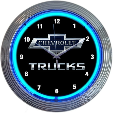 Chevrolet Chevy Trucks 100th Anniversary Blue Neon Clock 15 Inch Diameter with Blue Neon – 8CHVTK