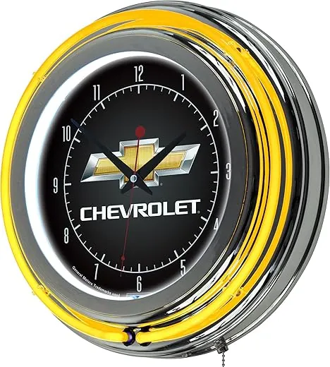 Chevrolet Chrome Double Ring Neon Clock, 14"