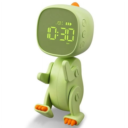 Children'S Digital Alarm Clock, Three Alarms, Dinosaur Alarm Clock with Variable Shape, Snooze, Night Light Green