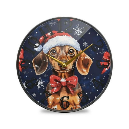 Christmas Dog Ribbons Wall Clock 10 Inch Silent Non Ticking Battery Operated Easy to Read for Kitchen Living Room