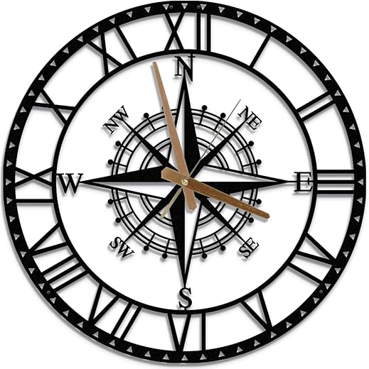 Circinus 45cm Metal Wall Clock, Black Compass Wall Clock, 3D Silent Non-Ticking Metal Wall Clock -Decorative Luxury Art for Living, Kitchen, Dining Room, Bedroom, Garden and Patio