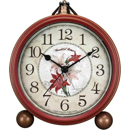 Classic Vintage Clock - Elegant and Decorative Analog Clock,Silent Non-Ticking Clock with Distressed Metal Frame for Office, Living Room or Bedroom