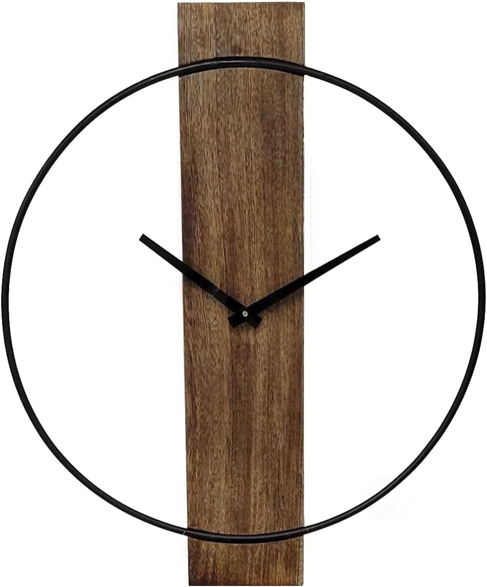 Clockswise 20" Decorative Extra Large Modern Brown Wall Clock with Black Metal Frame on Rectangular Wood Board