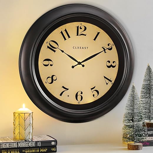 CLXEAST 18 Inch Large Modern Farmhouse Illuminated Wall Clock with Smart LED Light Sensor,Lighted Wall Clocks for Living Room Decor, Wall Clock Decorative,Oil Rubbed Bronze Black