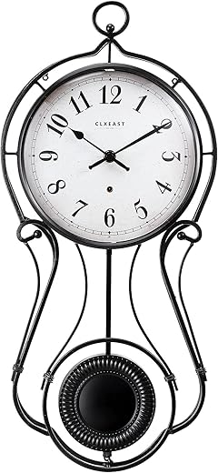 CLXEAST 20 Inch Black Metal Pendulum Wall Clock, Large Schoolhouse Regulator Wall Clocks for Living Room Decor, Battery Operated Pendulum Wall Clock for Home Office,Unique