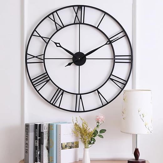 CLXEAST 30 Inch Large Wall Clock Modern, Oversized Roman Numeral Decorative Metal Wall Clock, Big Black Wall Clocks for Living Room Decor, Farmhouse Wall Clock