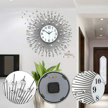 CNCEST Large Wall Clocks 24 in Modern 3D Crystal Diamond Decorative Home Living Room