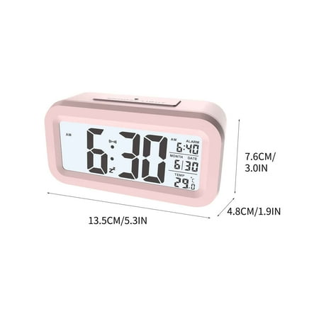 COFEST Temperature Version Smart Clock,Silent Clock,Electronic Clock,Light Sensing Alarm Clock,Snoozy Student Smart LCD Alarm Clock,Pink,