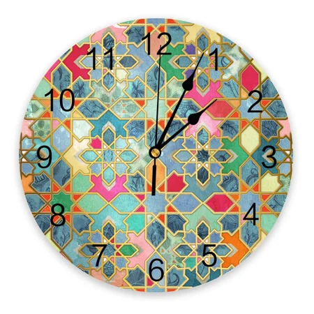 Colorful Moroccan Wall Clock Modern Design Living Room Decoration Clock Mute Hanging Watch Home Decor（10 Inch）