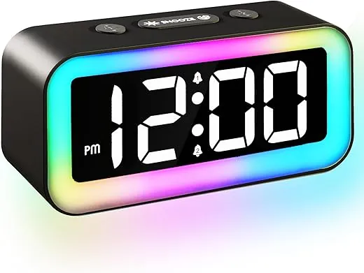 Colorful Nightlight LED Digital Alarm Clock with Super Loud Dual alarm, Weekday mode, Snooze, Dimmer, USB Charging Port for Livingroom, Bedroom, Bedside, Heavy Sleeper, Adult, Kid, Teens, gift, Black