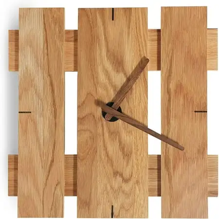 CONSDAN Wood Wall Clocks Battery Operated, USA Grown Hardwood Wall Decor, Analog Wooden Clock for Kitchen Bedroom Office, Vintage Oak Solid Wood Clock Face, 12, Natural Color Square