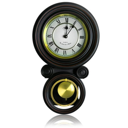 Contemporary Black Round Wall Clock with Pendulum