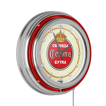 Corona Vintage Retro Neon Analog Wall Clock with Pull Chain