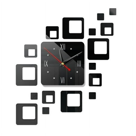 Creative European wall clock diy3D stereo decorative clock acrylic mirror clock square combination clock