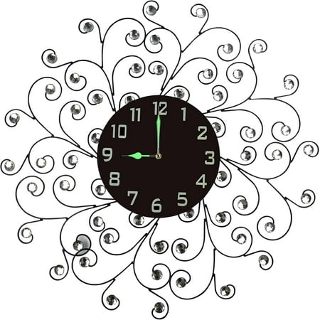 Creeper Metal Wall Clock 25”, 9.5” Black Glass Dial with Arabic Numbers, Decorative Night Dial Clock for Living Room, Bedroom, Office Space