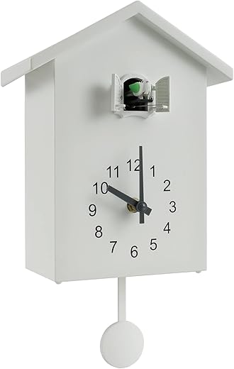 Cuckoo Clock with Chimer Minimalist Cuckoo Sound Clock with Pendulum Delicate Cuckoo Clock Bird House Battery Powered Cuckoo Wall Clock for Wall Art Home Living Room Kitchen Office Decoration(white)