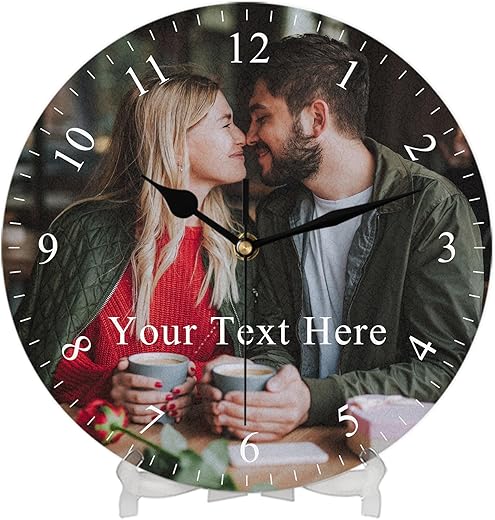 Custom Family Wall Clock With Photo Text, Personalized Picture Wall Clocks For Living Room Decor Customized Gift For Christmas Birthday Anniversary Wedding Valentine's Day Fits Kitchen Bathroom