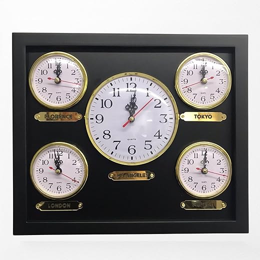 Customizable 4+1 Time Zone Clock. Multiple Customizable Wall Clocks for 5 Regions or Cities. Wall Clock 5 time Zone Clock.