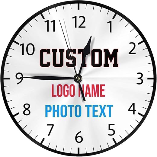 Custom Photo Round Wall Clock, Personalized Text Logo Silent Non-Ticking Decorative Clocks Battery Operated Quartz Quiet Desk Clocks for Home Decor