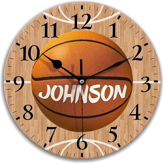 Custom Wall Clock, Basketball with Name Personalized Picture Clock for Creative, Battery Operated Round Clock Silent Non-Ticking for Home Decoration