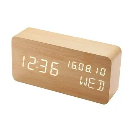 Cute 2024 For Wooden Alarm Clock with Voice Control Date Temperature Adjustable 3 Brightness Display LED Digital Alarm Clocks for Bedroom