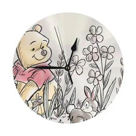 Cute Cartoon Winnie The Pooh Round Wall Clock Decorative & Creative Dual-Purpose Clocks Battery Operated for Home/Office/Classroom/School Clock