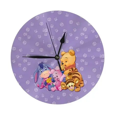 Cute Cartoon Winnie The Pooh Round Wall Clock Decorative & Creative Dual-Purpose Clocks Battery Operated for Home/Office/Classroom/School Clock