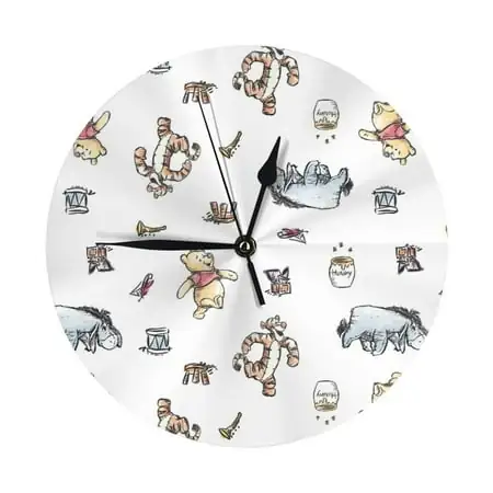 Cute Cartoon Winnie The Pooh Round Wall Clock Decorative & Creative Dual-Purpose Clocks Battery Operated for Home/Office/Classroom/School Clock