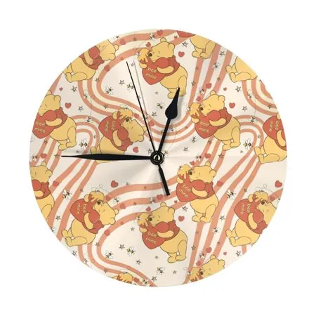 Cute Cartoon Winnie The Pooh Round Wall Clock Decorative & Creative Dual-Purpose Clocks Battery Operated for Home/Office/Classroom/School Clock