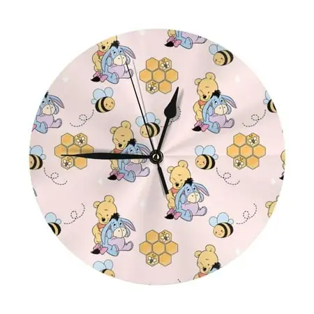 Cute Cartoon Winnie The Pooh Round Wall Clock Decorative & Creative Dual-Purpose Clocks Battery Operated for Home/Office/Classroom/School Clock