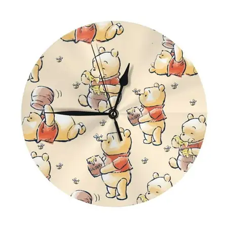 Cute Cartoon Winnie The Pooh Round Wall Clock Decorative & Creative Dual-Purpose Clocks Battery Operated for Home/Office/Classroom/School Clock