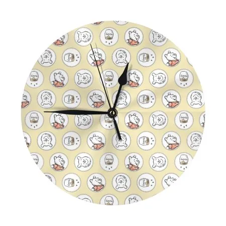 Cute Cartoon Winnie The Pooh Round Wall Clock Decorative & Creative Dual-Purpose Clocks Battery Operated for Home/Office/Classroom/School Clock