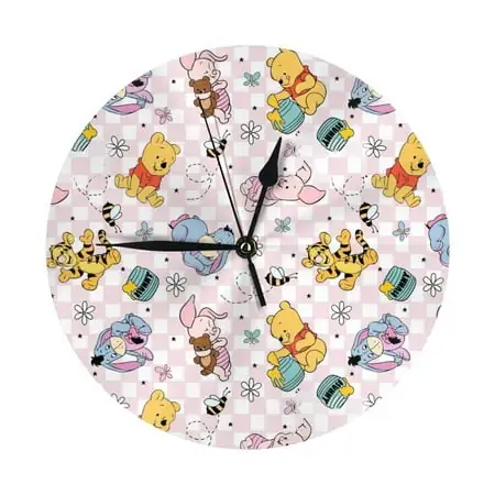 Cute Cartoon Winnie The Pooh Round Wall Clock Decorative & Creative Dual-Purpose Clocks Battery Operated for Home/Office/Classroom/School Clock