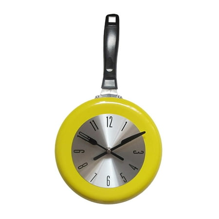 Cute Wall Clock 8 Inch Frying Pan Design Hanging Clock Novelty Home Bedroom Room Decor - yellow