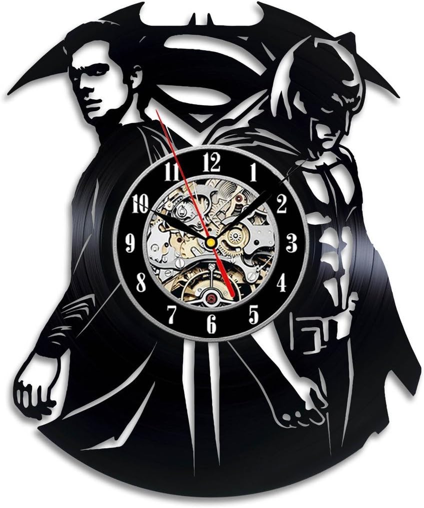 Dark Knight VS Superman Wall Clock Large Decorations for Party Gotham Wall Art Retro Vinyl Record Clock Vintage Wall Clock Arkhame Hero VS Superman DC Comics Art Modern Gift Idea