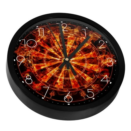 Dart Board with Flame Silent Wall Clock, Non Ticking Battery Operated 9.8 Inch Wall Clocks for Bedroom Kitchen Home Office School Art Decor